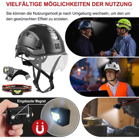 HEARMOR Bauhelm mit LED-Kopflampe, ABS Schutzhelm, EN12492, EN397, Stoßdämpfung, Eindringfestigkeit