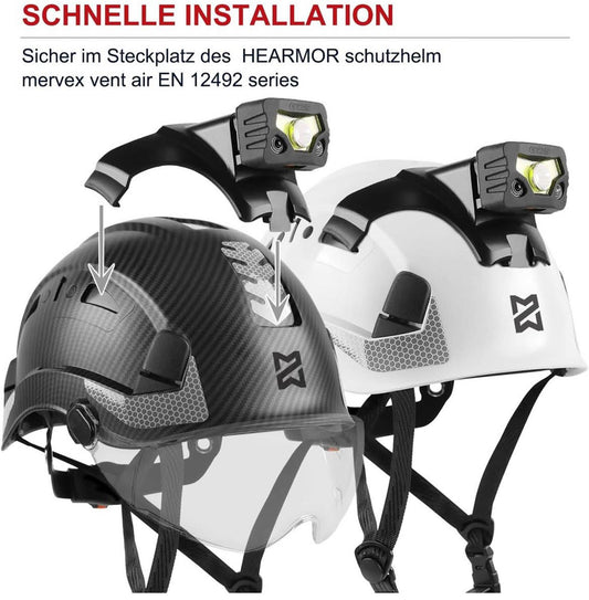 HEARMOR Bauhelm mit LED-Kopflampe, ABS Schutzhelm, EN12492, EN397, Stoßdämpfung, Eindringfestigkeit