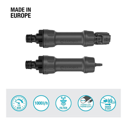 Gardena Micro-Drip-System 1000: Basisgerät, automatisches Bewässerungssystem, Druckreduktion, Wasserfilterung, einfache Verbindungstechnik.