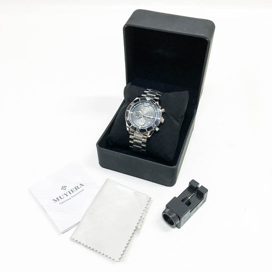 MUYIERA Men's Quartz Chronograph Watch - Stainless Steel Business Wristwatches with Sapphire Crystal, Multifunction Displays, Luminous Hands and 3ATM Water Resistant in Black