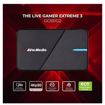 AVerMedia GC551G2 Capture Card, Gaming, 4K, HDR, VRR, ideal for PS5, Xbox, Switch, Windows, Mac, Streaming.