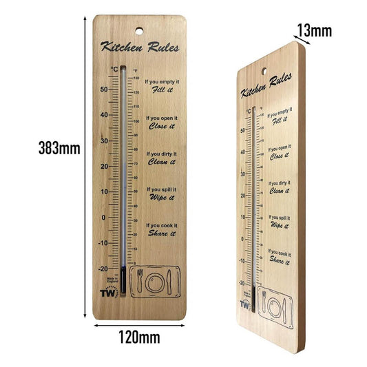 Holz-Küchenzimmerthermometer 380 mm, Wandthermometer, präzise Innenraummessung, Küchenregeln