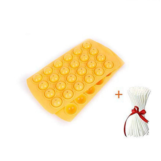Liflicon Silikonform, 24 Kuchen-Pops, hitzebeständig bis 250 °C, gelb, DIY Lutscher, inkl. 50 Stöcke