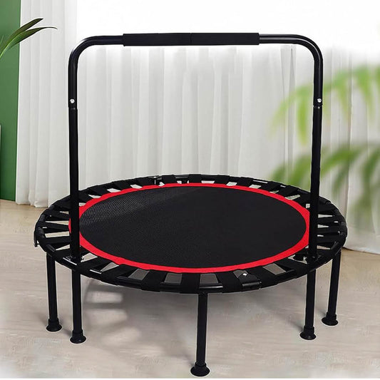 SESAMIS Faltbares Fitness-Trampolin, Tragfähigkeit 200 kg, rutschfest, geräuscharm, verstellbare Handlaufhöhe, ideal für Indoor und Outdoor