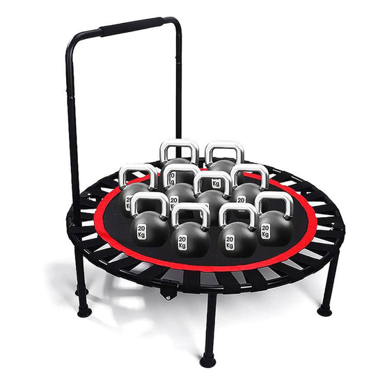 SESAMIS Faltbares Fitness-Trampolin, Tragfähigkeit 200 kg, rutschfest, geräuscharm, verstellbare Handlaufhöhe, ideal für Indoor und Outdoor