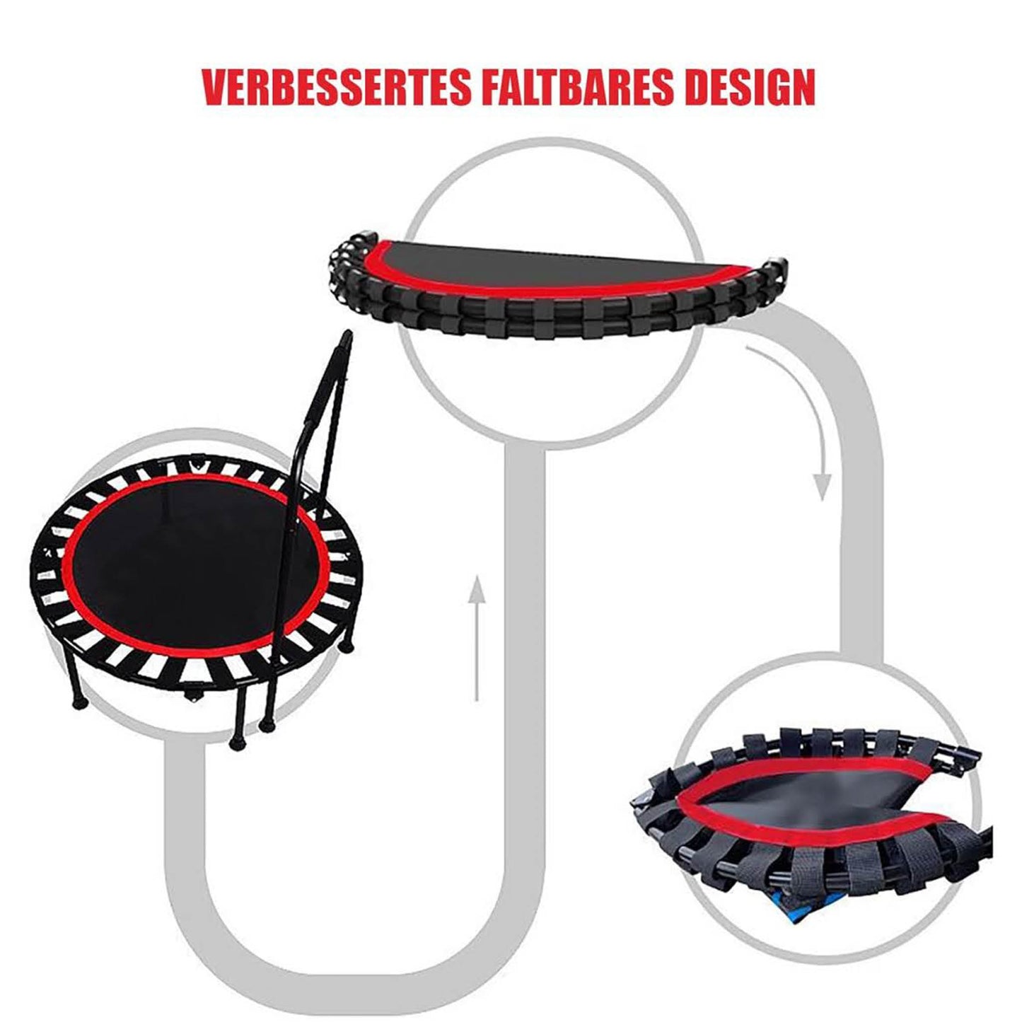 SESAMIS Faltbares Fitness-Trampolin, Tragfähigkeit 200 kg, rutschfest, geräuscharm, verstellbare Handlaufhöhe, ideal für Indoor und Outdoor