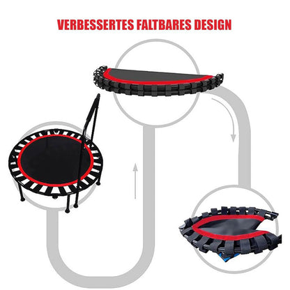 SESAMIS Faltbares Fitness-Trampolin, Tragfähigkeit 200 kg, rutschfest, geräuscharm, verstellbare Handlaufhöhe, ideal für Indoor und Outdoor