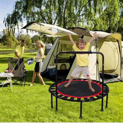 SESAMIS Faltbares Fitness-Trampolin, Tragfähigkeit 200 kg, rutschfest, geräuscharm, verstellbare Handlaufhöhe, ideal für Indoor und Outdoor