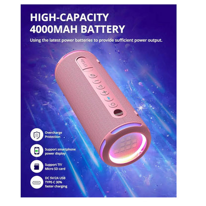 Tronsmart T7Lite, Bluetooth Lautsprecher, Dual Treiber, IPX7 wasserdicht, 24h Spielzeit, Stereo-Sound, starkem Bass, Schwarz/Rosa.