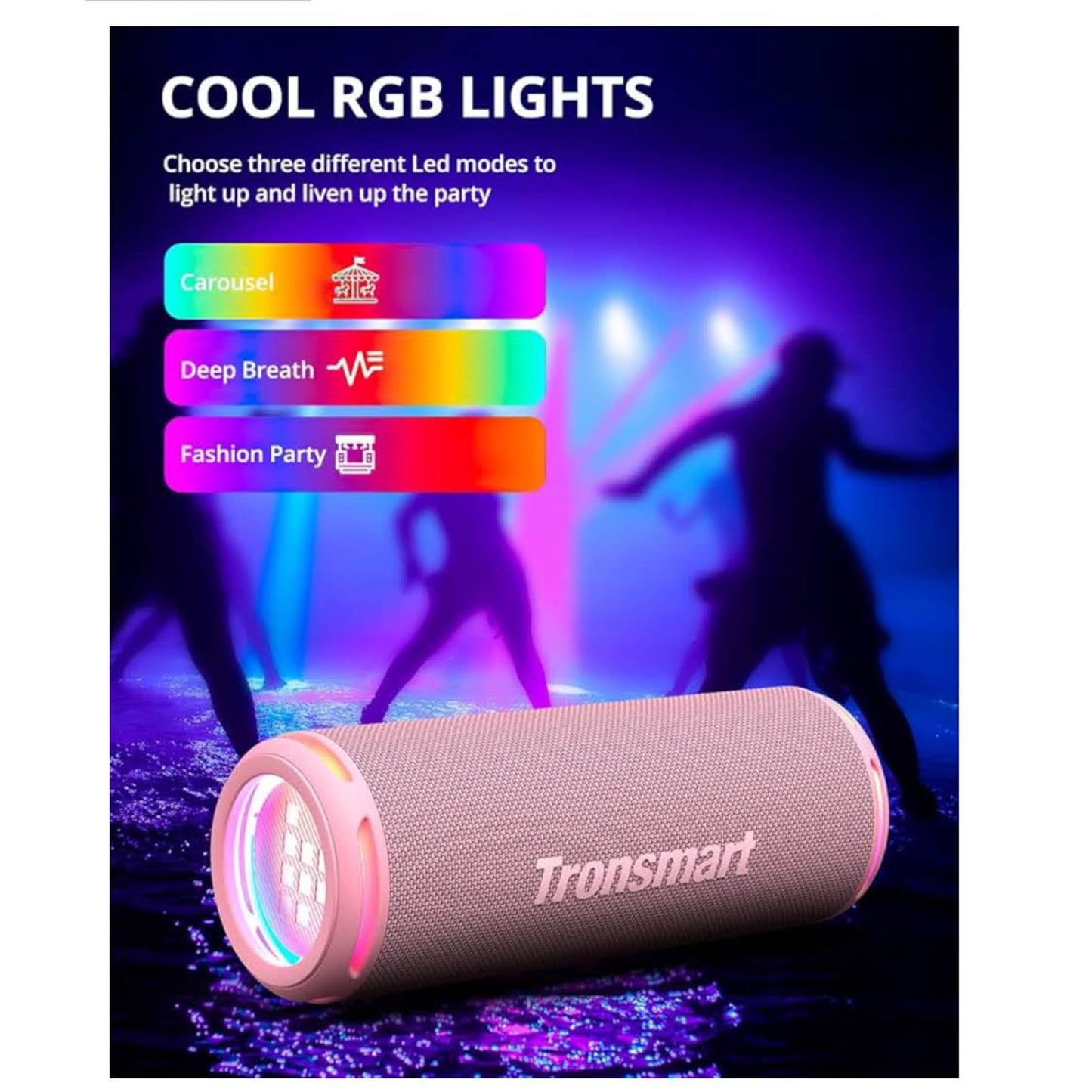 Tronsmart T7Lite, Bluetooth Lautsprecher, Dual Treiber, IPX7 wasserdicht, 24h Spielzeit, Stereo-Sound, starkem Bass, Schwarz/Rosa.