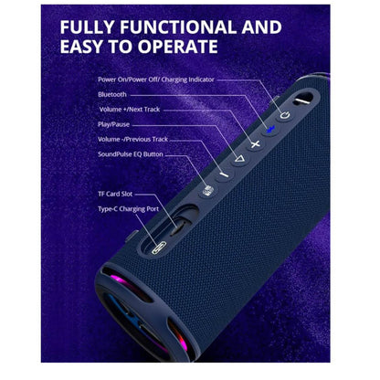 Tronsmart T7 Lite, Bluetooth Lautsprecher, 24W, Dual Treiber, IPX7 wasserdicht, 24h Spielzeit, LED-Licht, ideal für Partys.