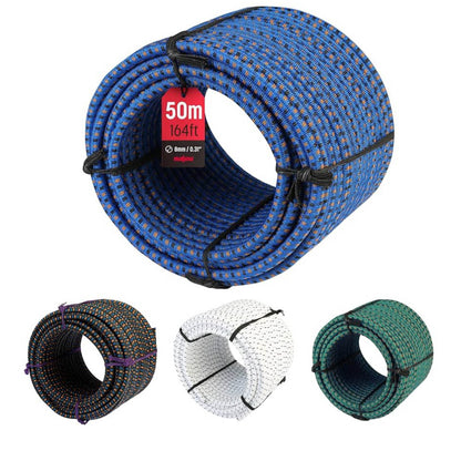 MAGMA Bungee-Seil 8mm, 50m, elastisches Gummiseil für Schwimmbadabdeckungen, Angeln, Segeln, Camping, blau.