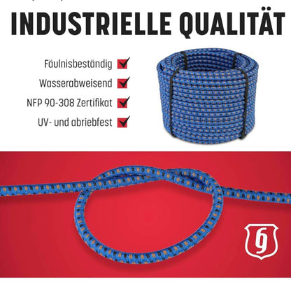 MAGMA Bungee-Seil 8mm, 50m, elastisches Gummiseil für Schwimmbadabdeckungen, Angeln, Segeln, Camping, blau.