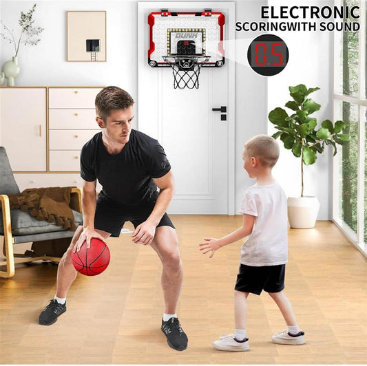 TEMI Basketballkorb Indoor, LED Mini-Basketballkorb, über die Tür, mit 4 Bällen, für Kinder 5-12 Jahre, elektronische Anzeigetafel