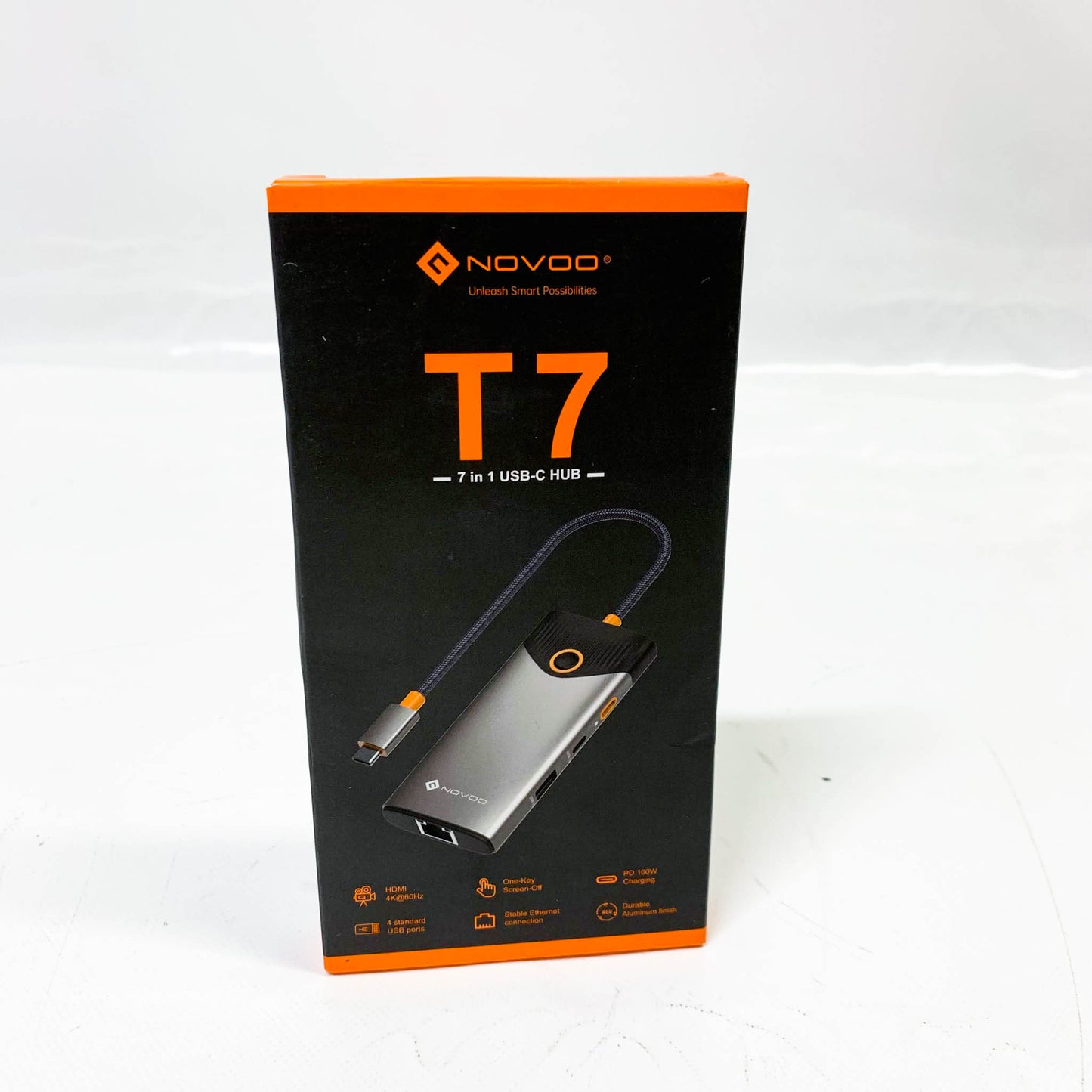 NOVOO USB C Hub 7-in-1, 4K HDMI, Gigabit Ethernet, 4x USB, 100W PD, kompatibel mit MacBook, Surface, Dell und Typ C Geräten.