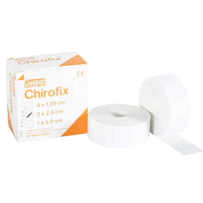 Chirofix Premium-Halteband, 4x Verband, 2x2.5cm, 10M Rollen, ideal für sicheren Halt und Stabilität, vielseitig einsetzbar.
