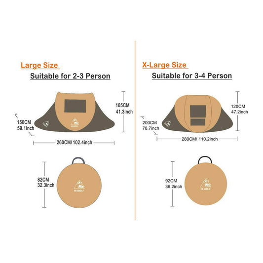 Wurfzelt Pop Up Zelt 2-4 Personen Camping Ultraleicht mit Vorzelt Automatik Sonnenschutz Armeegrün XL