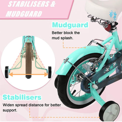 Glerc Freesia 14 Zoll Kinderfahrrad Retro Vintage, für 3-5 Jahre, mit Stabilisatoren und Glocke, grün