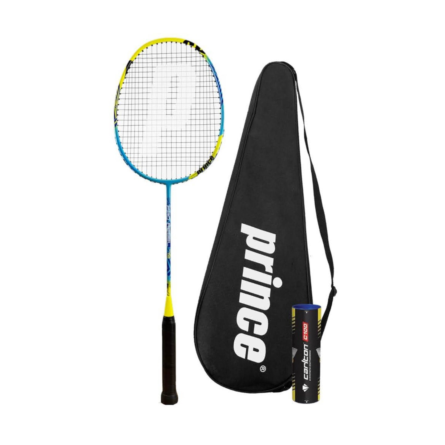 Prince Pro Rebel Graphit-Badmintonschläger, Badminton, inkl. Federbälle, Tragetasche, leicht, robust, optimal für Freizeit.