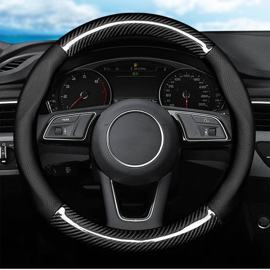 Autsop Lenkradbezug Universal 14.5-15 Zoll, perforiertes Nappa Leder, Kohlefaser, für Sommer & Winter, Auto Zubehör