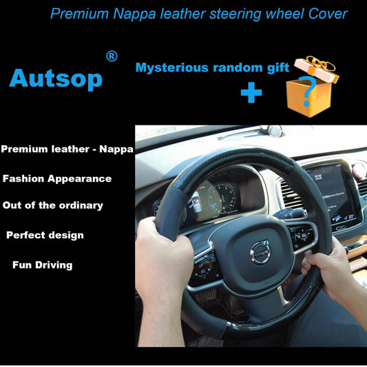 Autsop Lenkradbezug Universal 14.5-15 Zoll, perforiertes Nappa Leder, Kohlefaser, für Sommer & Winter, Auto Zubehör