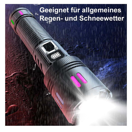LED Taschenlampe 500000 Lumen, IP67 wasserdicht, einstellbarer Fokus, Aufladbar & Batteriebetrieben, ideal für Camping und Outdoor