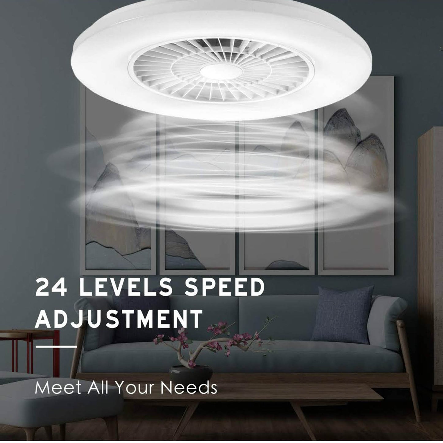 BKZO 60CM Deckenventilator mit LED, 24 Geschwindigkeiten, dimmbar, 3000-5500 K, ideal für Wohnräume und Büros.
