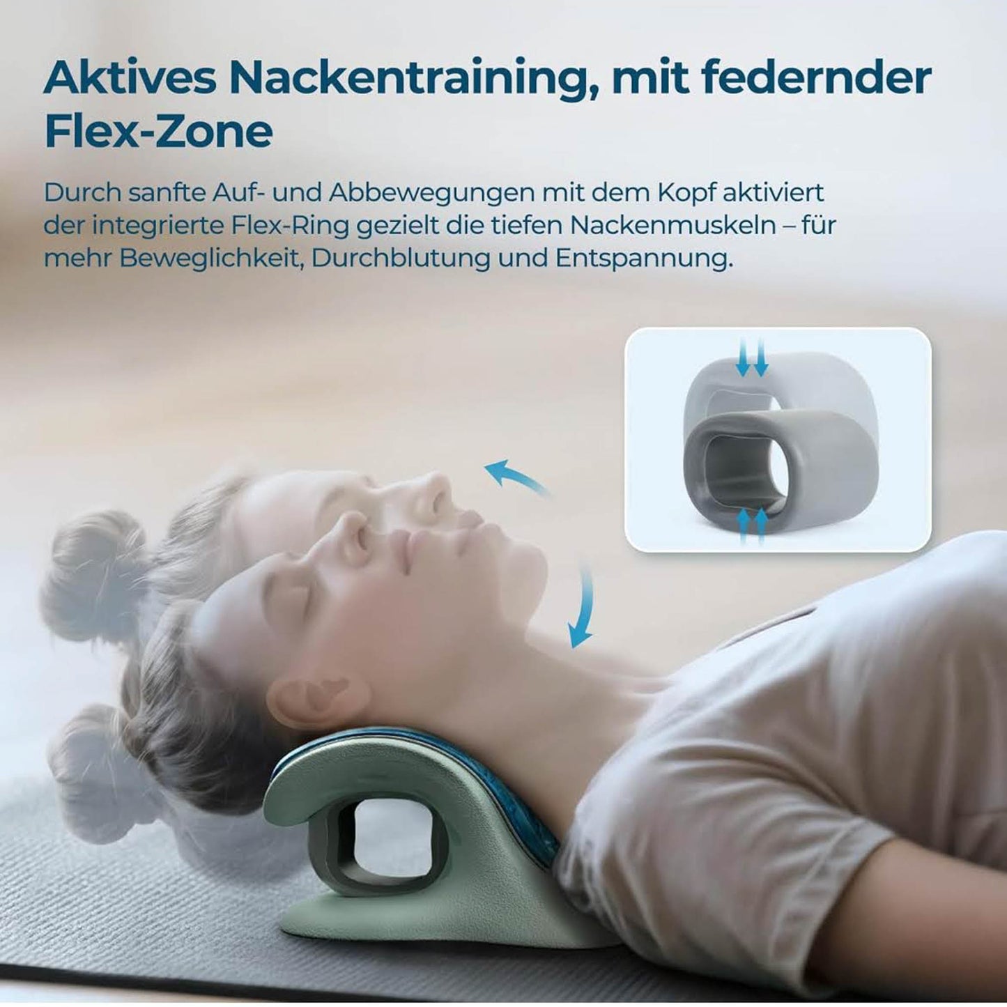 Tech Fun Nackenstrecker, orthopädisch, Nackendehner, Kühl-Gel & Flex-Ring, gegen Nackenschmerzen & Verspannungen, tägliche Nackenentspannung