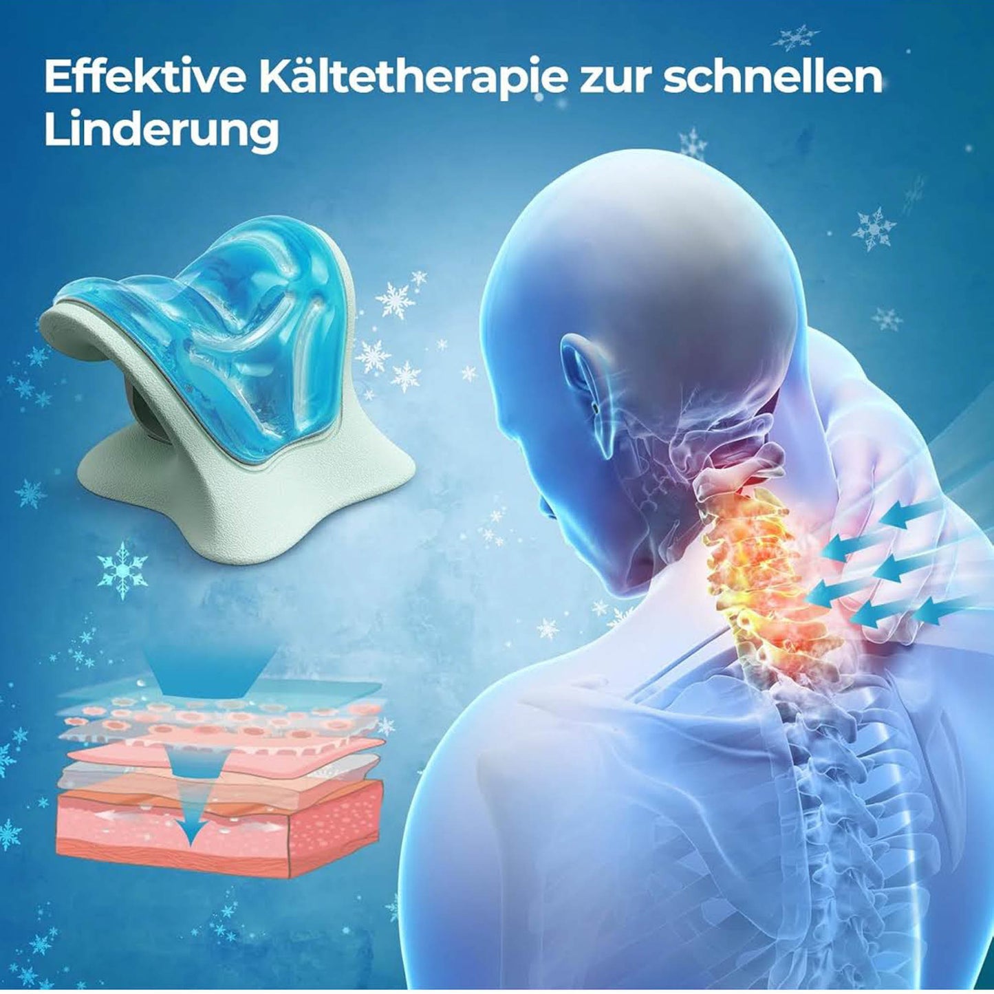 Tech Fun Nackenstrecker, orthopädisch, Nackendehner, Kühl-Gel & Flex-Ring, gegen Nackenschmerzen & Verspannungen, tägliche Nackenentspannung