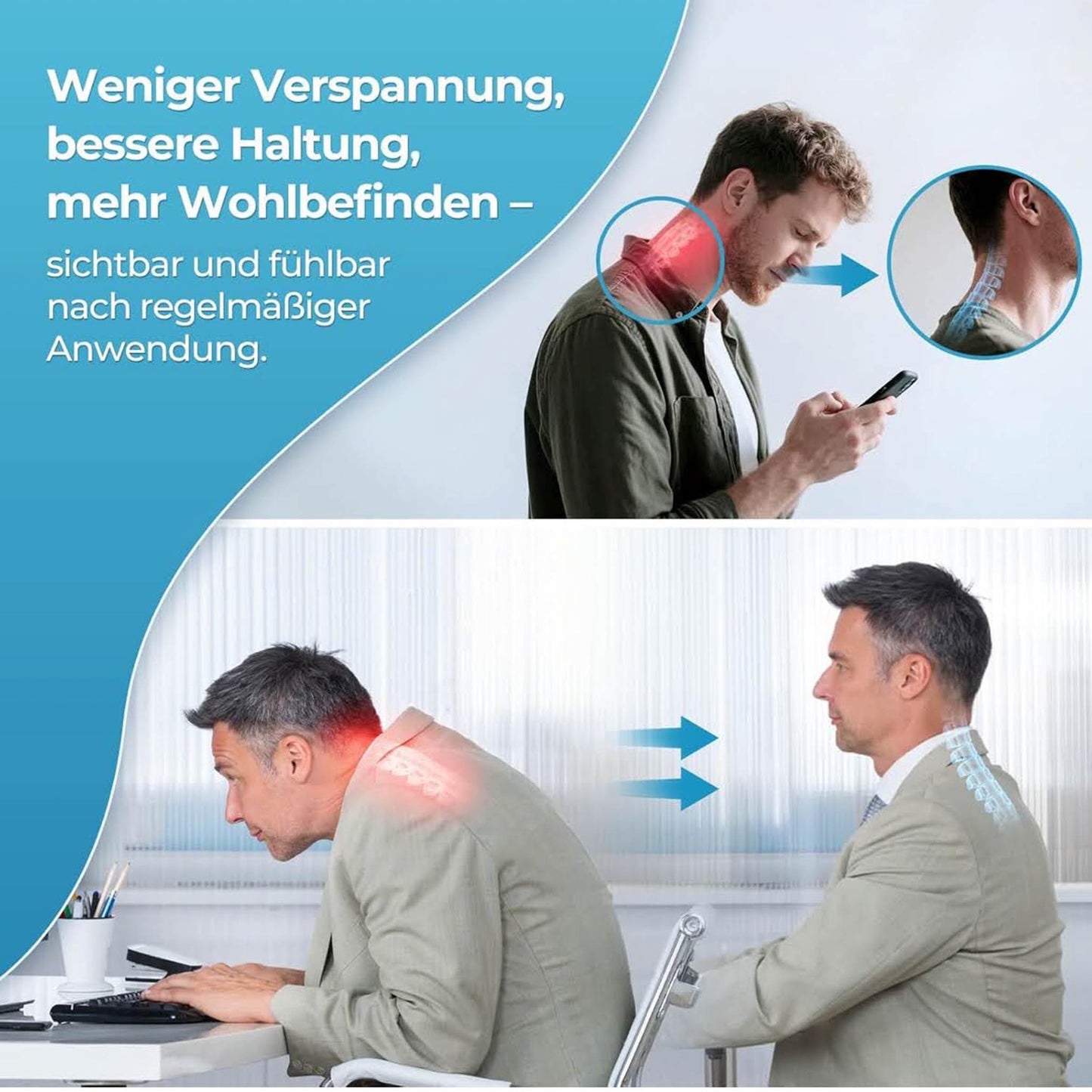 Tech Fun Nackenstrecker, orthopädisch, Nackendehner, Kühl-Gel & Flex-Ring, gegen Nackenschmerzen & Verspannungen, tägliche Nackenentspannung