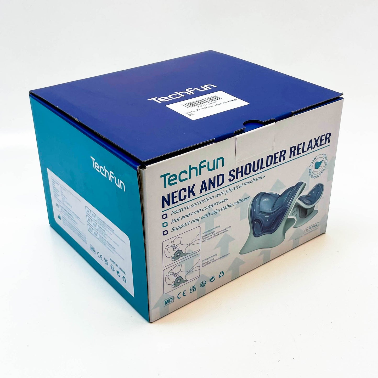 Tech Fun Nackenstrecker, orthopädisch, Nackendehner, Kühl-Gel & Flex-Ring, gegen Nackenschmerzen & Verspannungen, tägliche Nackenentspannung