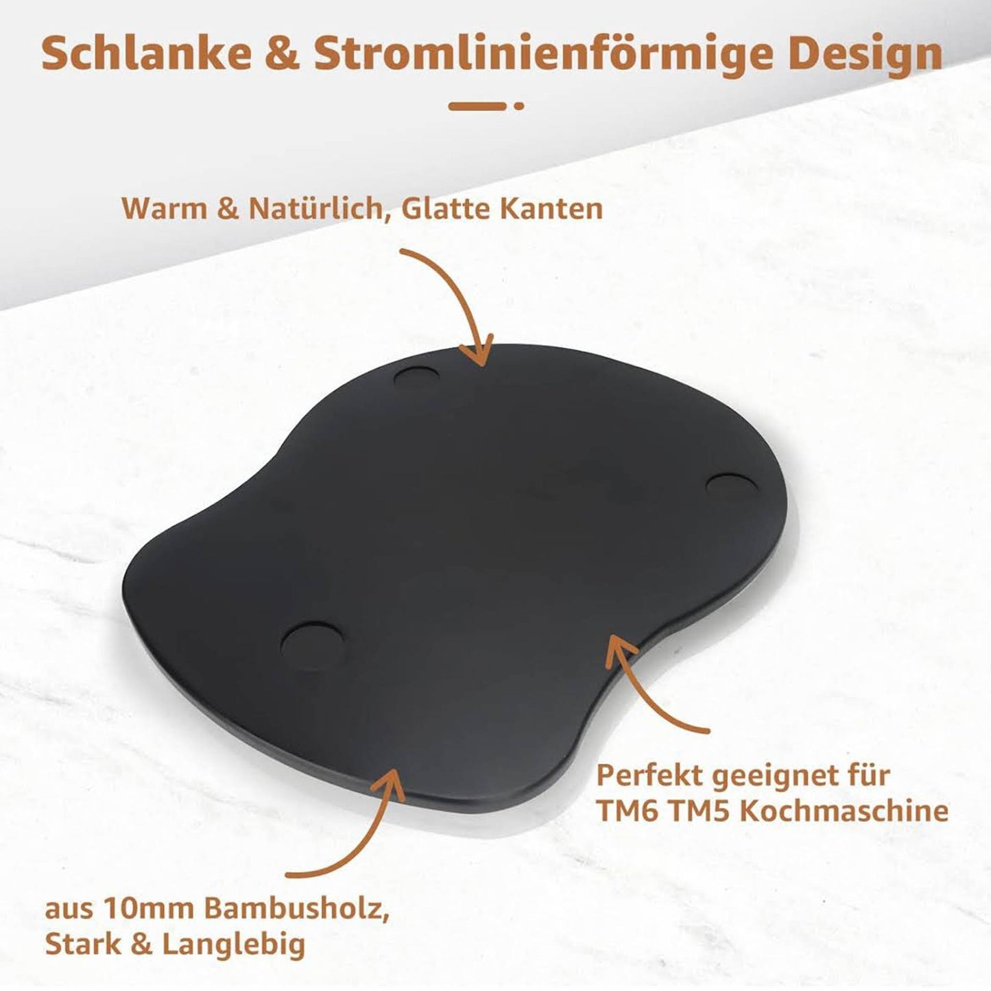 Gleitbrett für Thermomix TM6 TM5, Bambus, Rollbrett Schwarz, Zubehör für schnelle Bewegungen