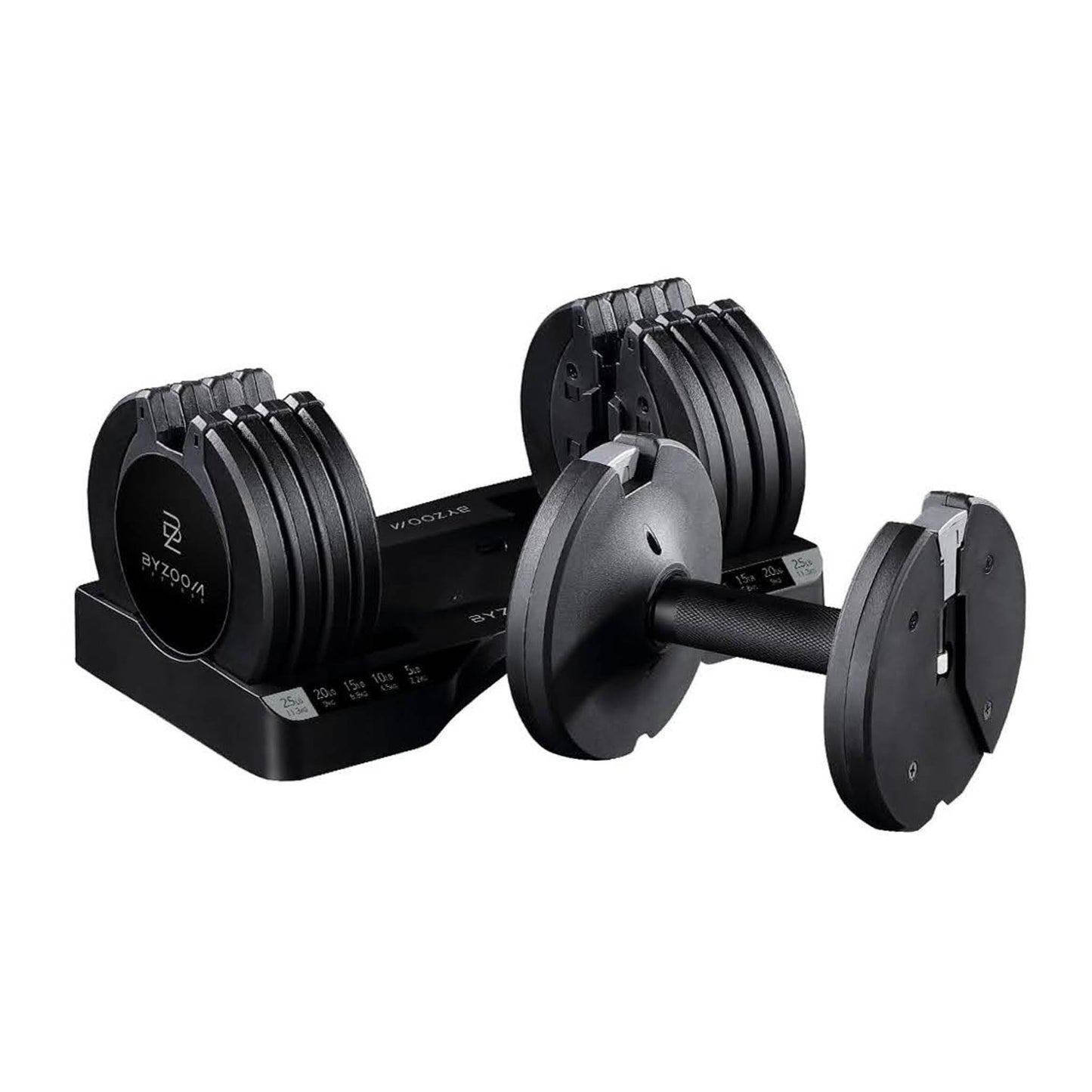BYZOOM FITNESS 11.3kg verstellbare Hantel, Pure Series Schwarz, 5 Gewichtseinstellungen, kompakt und vielseitig.