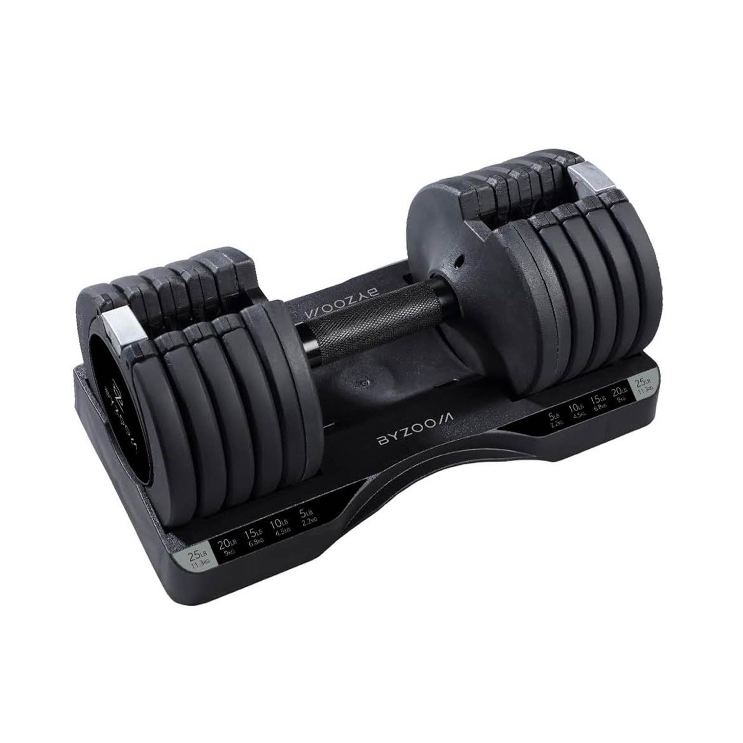 BYZOOM FITNESS 11.3kg verstellbare Hantel, Pure Series Schwarz, 5 Gewichtseinstellungen, kompakt und vielseitig.