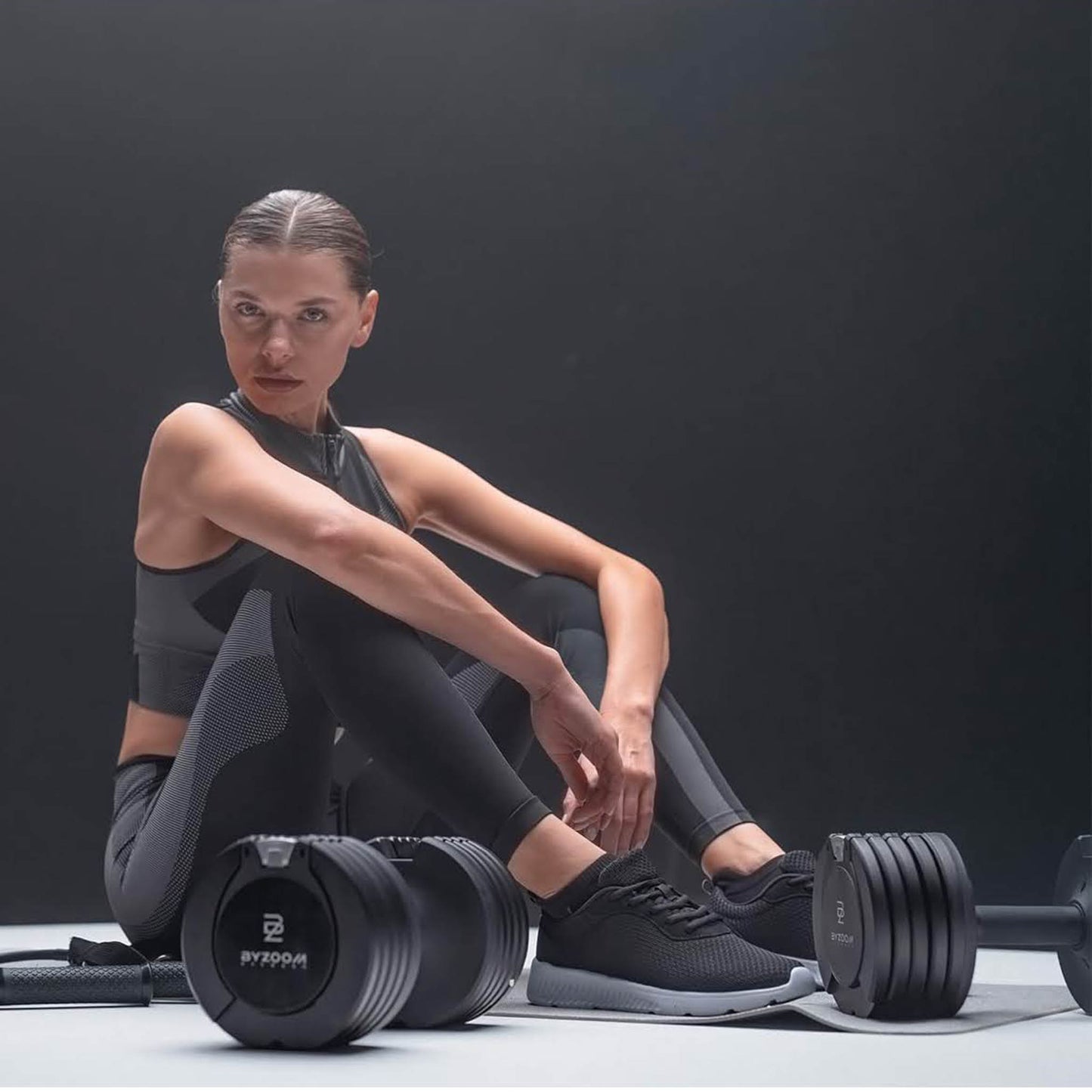 BYZOOM FITNESS 11.3kg verstellbare Hantel, Pure Series Schwarz, 5 Gewichtseinstellungen, kompakt und vielseitig.