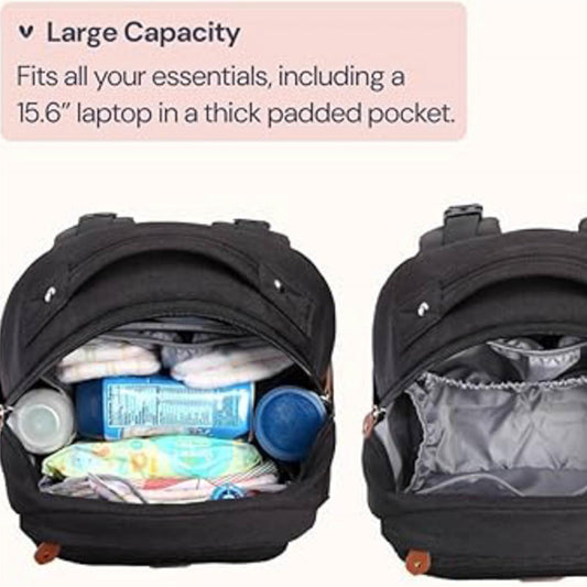Babbleroo Changing Backpack Unisex Baby Bag 15L Multifunctional with Changing Mat, Pacifier Door, Stroller Straps - Waterproof, Ideal for Travel, Black