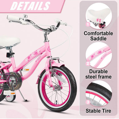 Glerc Freesia 16 Zoll Kinderfahrrad, Retro Vintage, für Mädchen 4-7 Jahre, mit Stabilisatoren und Kickstand, rosa.