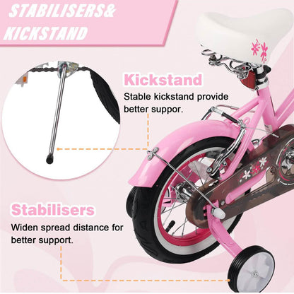 Glerc Freesia 16 Zoll Kinderfahrrad, Retro Vintage, für Mädchen 4-7 Jahre, mit Stabilisatoren und Kickstand, rosa.