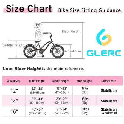 Glerc Freesia 16 Zoll Kinderfahrrad, Retro Vintage, für Mädchen 4-7 Jahre, mit Stabilisatoren und Kickstand, rosa.