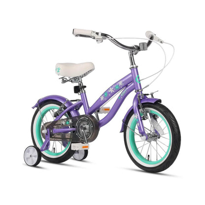 Glerc Freesia 14 Zoll Kinderfahrrad, Retro-Vintage, für Mädchen 3-5 Jahre, mit Stabilisatoren und Glocke, violett.
