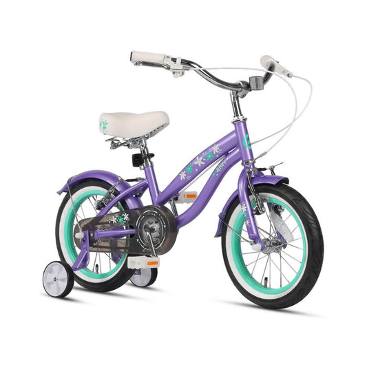 Glerc Freesia 14 Zoll Kinderfahrrad, Retro-Vintage, für Mädchen 3-5 Jahre, mit Stabilisatoren und Glocke, violett.