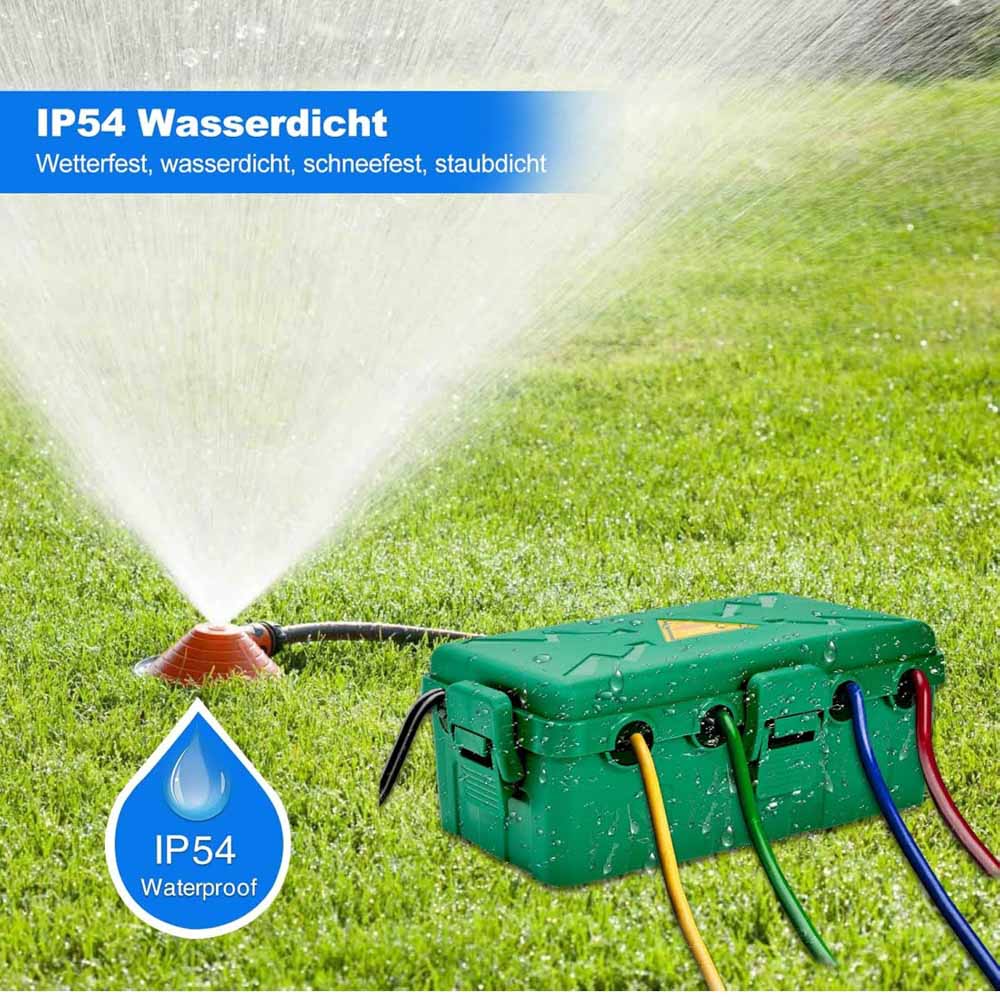 Grün, IP54, Elektrobox, Wetterfest, schützt Steckdose, Timer, Plug, für Außenbereich, 27x14.5x12.5 cm
