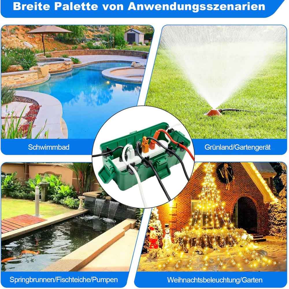 Grün, IP54, Elektrobox, Wetterfest, schützt Steckdose, Timer, Plug, für Außenbereich, 27x14.5x12.5 cm