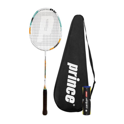 Prince Pro Shark Badmintonschläger, Graphit, inkl. Federbälle, Tragetasche, leicht, langlebig, für Freizeit und Wettkampf.