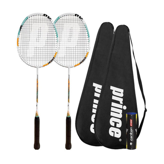 Prince Pro Shark Badmintonschläger Twin Set, inkl. Federbälle, schützende Tragetaschen, ideal für Freizeit und Wettkampf.