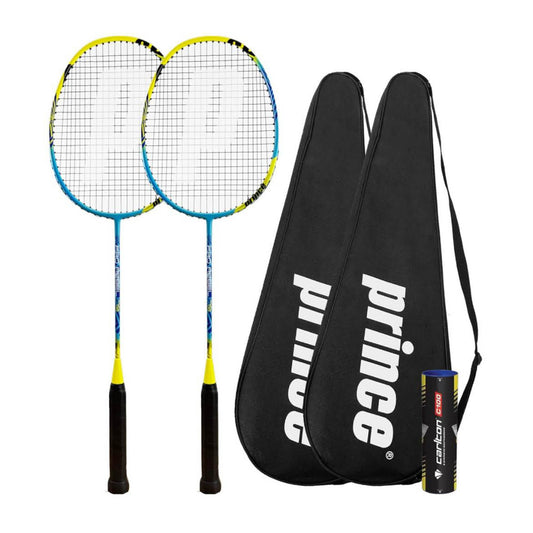 Prince Pro Rebel Badmintonschläger Twin Set, Graphit, inkl. Federbälle, Tragetaschen, ideal für Freizeit und Wettkampf.