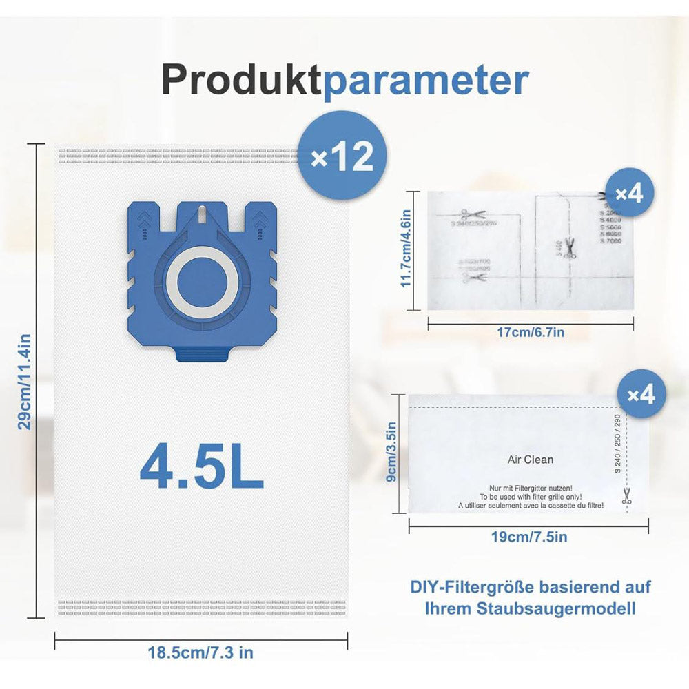 Miele 3D Effizienz GN Staubsaugerbeutel 12er Pack für Classic C1, Complete C2/C3, S8/S5/S2, inkl. 4 Filter