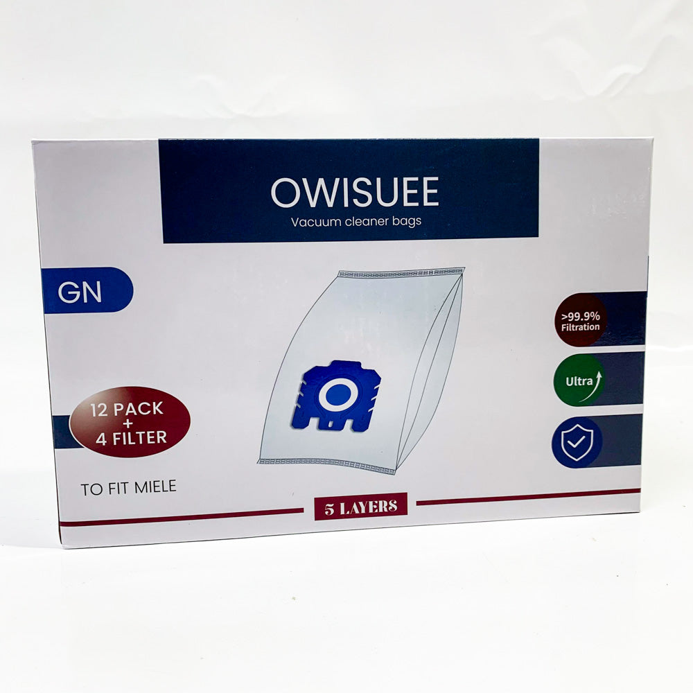 Miele 3D Effizienz GN Staubsaugerbeutel 12er Pack für Classic C1, Complete C2/C3, S8/S5/S2, inkl. 4 Filter