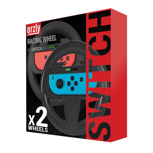 Orzly 2 x Lenkräder, Joy-Con Lenkräder für Nintendo Switch, Twin Pack, schwarz, ergonomisch, ideal für Rennspiele.