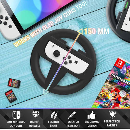 Orzly 2 x Lenkräder, Joy-Con Lenkräder für Nintendo Switch, Twin Pack, schwarz, ergonomisch, ideal für Rennspiele.